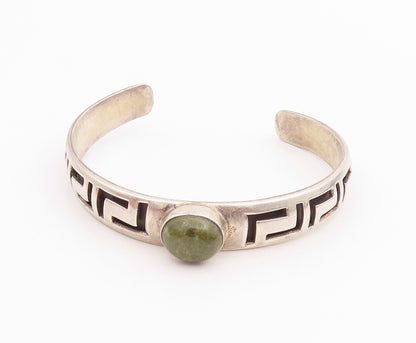 925 Sterling Silver Vintage Bracelet Oval Turquoise Carved Maze Cuff  BT11302