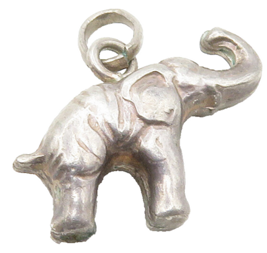 925 Sterling Silver  Vintage Petite Dark Tone Elephant Drop Pendant  PT12267