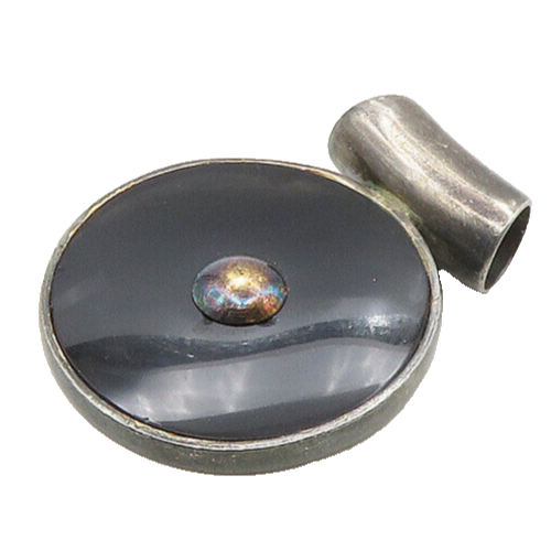 925 Sterling Silver  Vintage Black Onyx Circle Oxidized Slide Pendant  PT14277