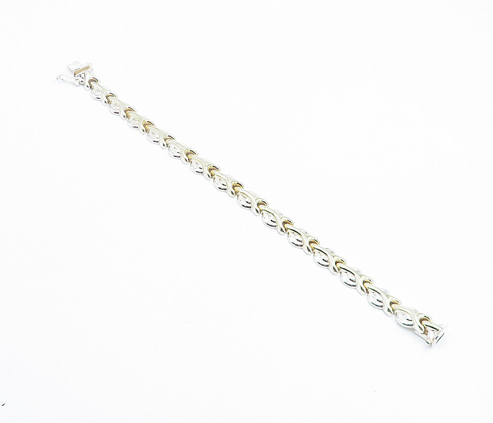 925 Sterling Silver  Polished 2 Tone Wrench Hinge Link Chain Bracelet  BT3328