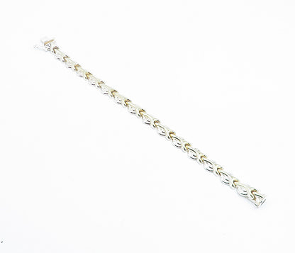 925 Sterling Silver  Polished 2 Tone Wrench Hinge Link Chain Bracelet  BT3328
