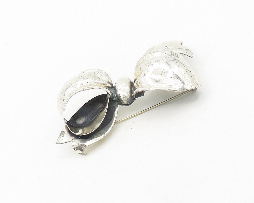 MONET 925 Sterling Silver Vintage Rare Shiny Bow Tied Ribbon Brooch Pin BP7588