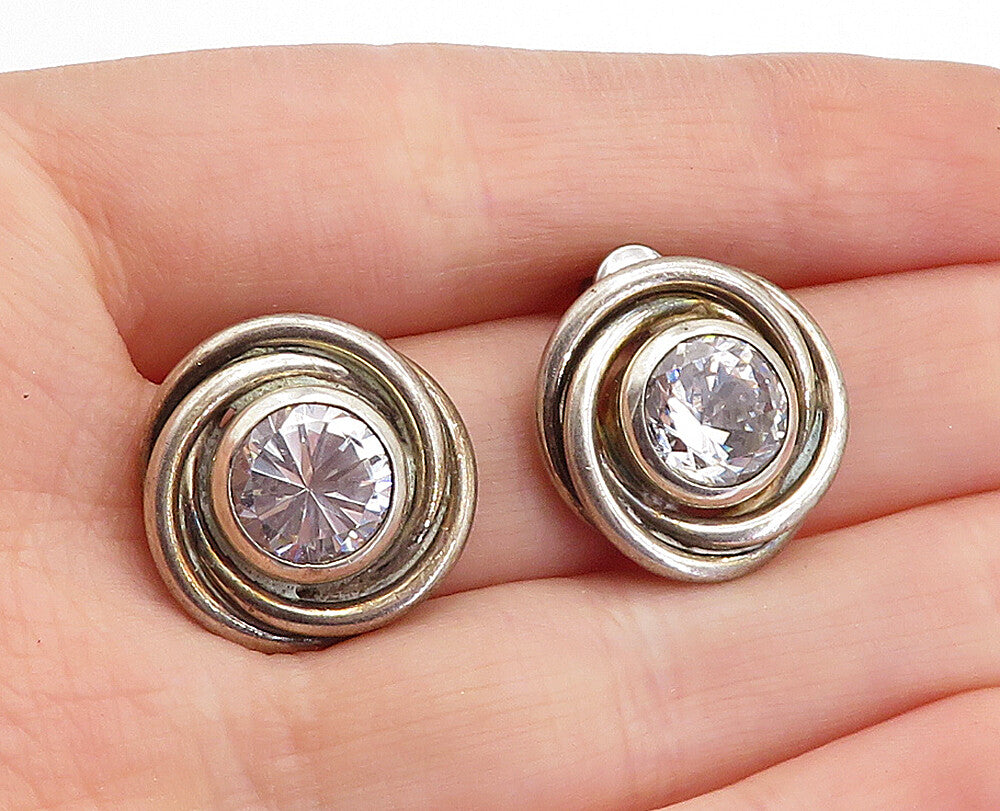 925 Sterling Silver  Vintage Cubic Zirconia Round Twist Drop Earrings  EG2297