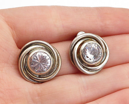 925 Sterling Silver  Vintage Cubic Zirconia Round Twist Drop Earrings  EG2297