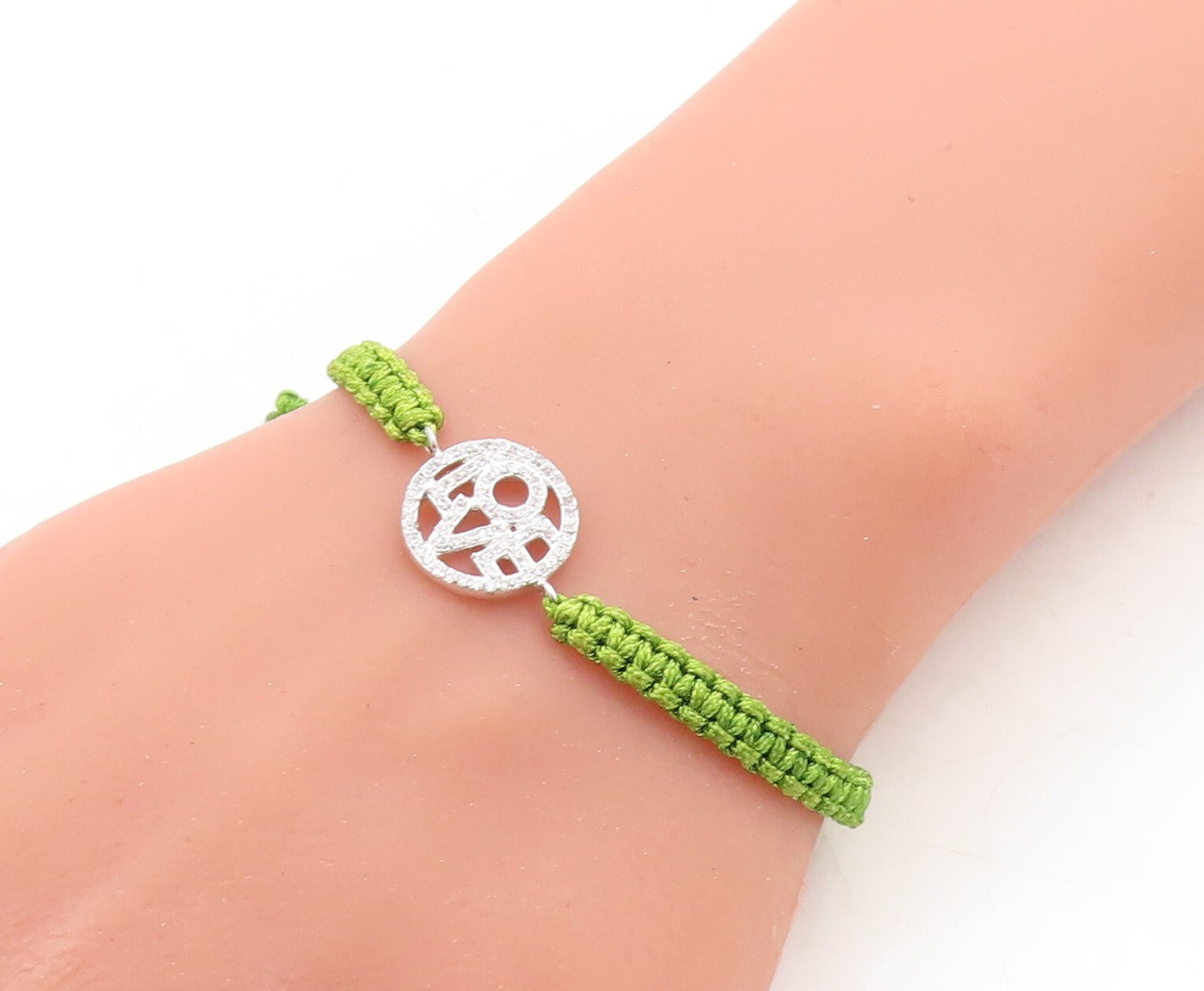 925 Sterling Silver  Cubic Zirconia Love Adjustable Friendship Bracelet  BT1074