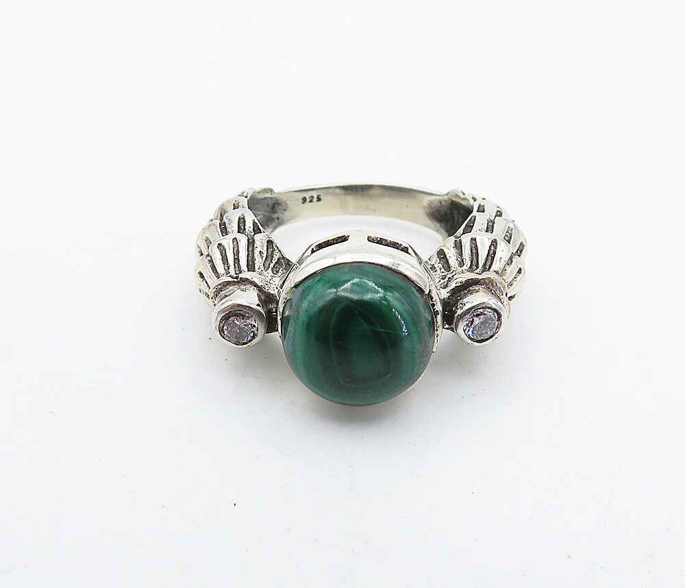 925 Sterling Silver  Vintage Malachite & Topaz Cocktail Ring Sz 6  RG4519