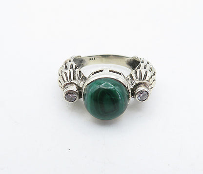 925 Sterling Silver  Vintage Malachite & Topaz Cocktail Ring Sz 6  RG4519