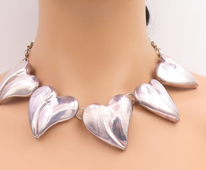 925 Sterling Silver Vintage Necklace BAT AMI Chunky Love Heart Choker  NE4764