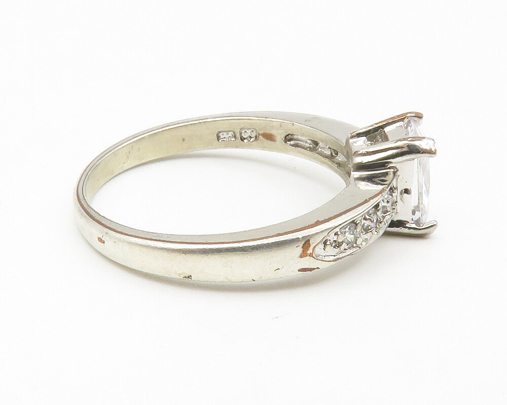 925 Sterling Silver  Cubic Zirconia Solitaire With Accents Ring Sz 8  RG14061