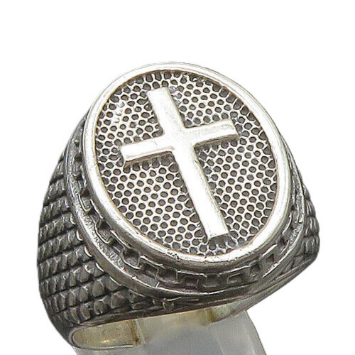 925 Sterling Silver  Vintage Large Religious Cross Band Ring Sz 12.5  RG23534
