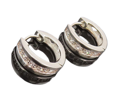 925 Sterling Silver  Vintage Minimalist White CZ Small Hoop Earrings  EG12576