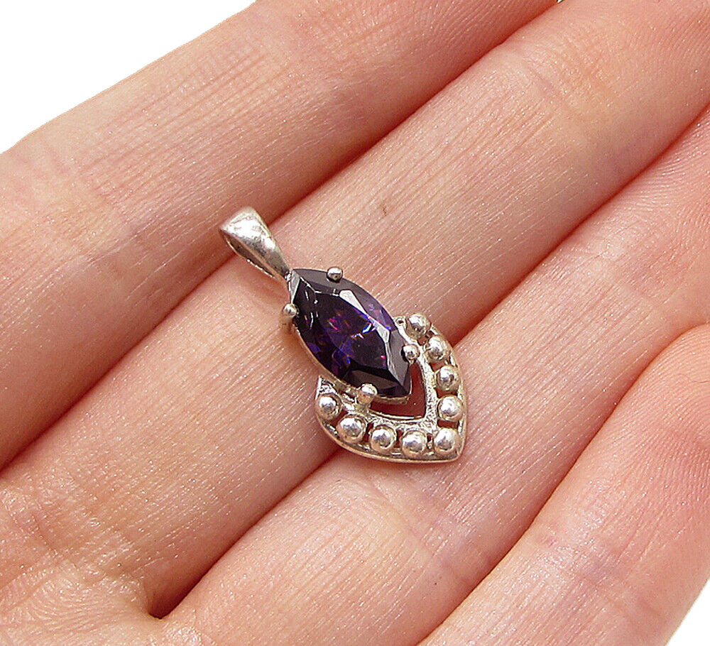 925 Sterling Silver  Faceted Amethyst Pebbled Drop Pendant  PT1998