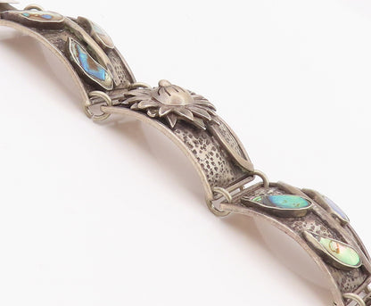 925 Sterling Silver Vintage Bracelet MEXICO Designer Sunflower & Abalone BT10434