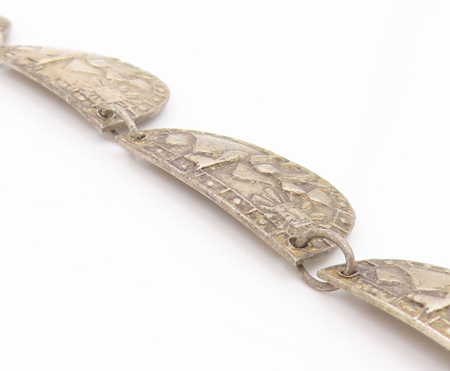 925 Sterling Silver Vintage Necklace PERU Llama & Sun Motif Panel Link  NE4873