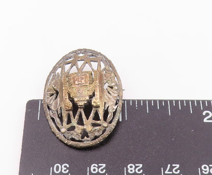 18K GOLD & 925 Silver  Vintage Openwork Tribal Warrior Brooch Pin  BP10245