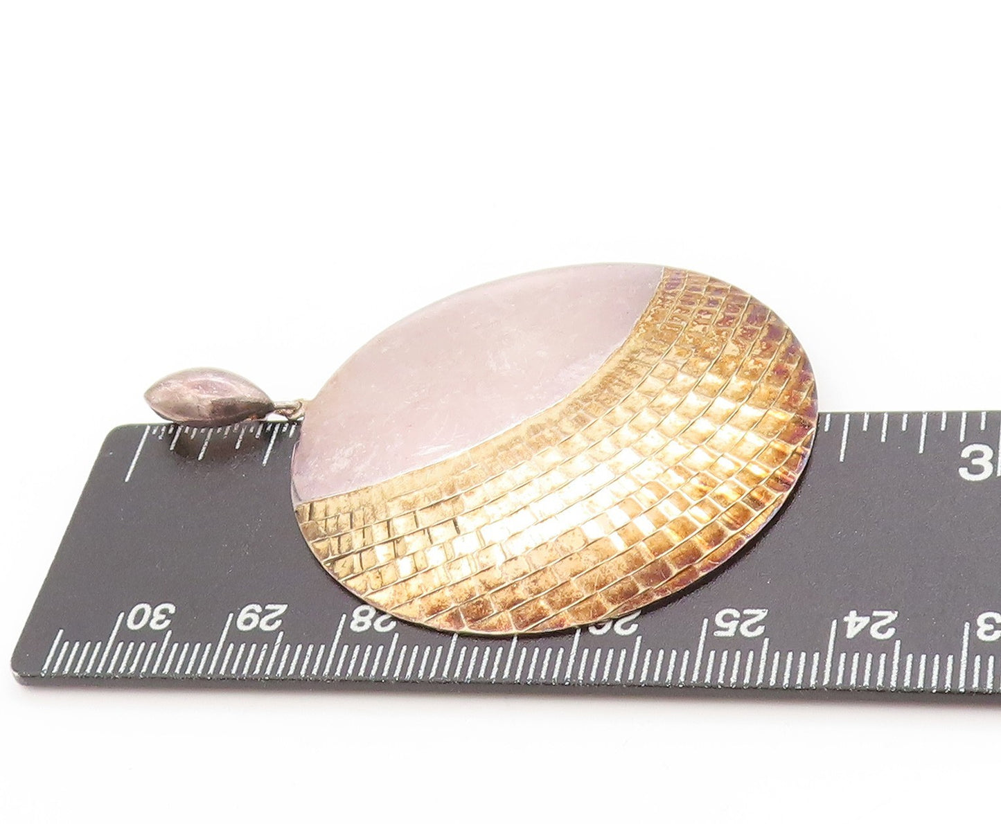 925 Sterling Silver Vintage Pendant Gold Plated Box Carved Round Disk  PT24406