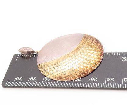 925 Sterling Silver Vintage Pendant Gold Plated Box Carved Round Disk  PT24406
