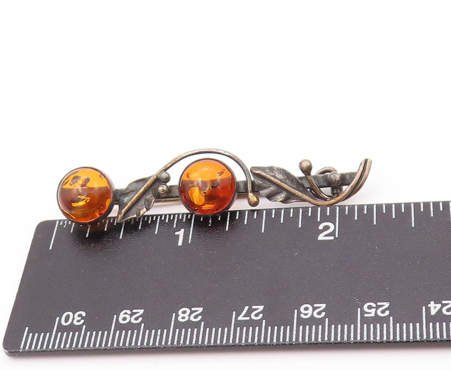 925 Sterling Silver Vintage Brooch Amber Dark Tone Floral Cutout  BP11510