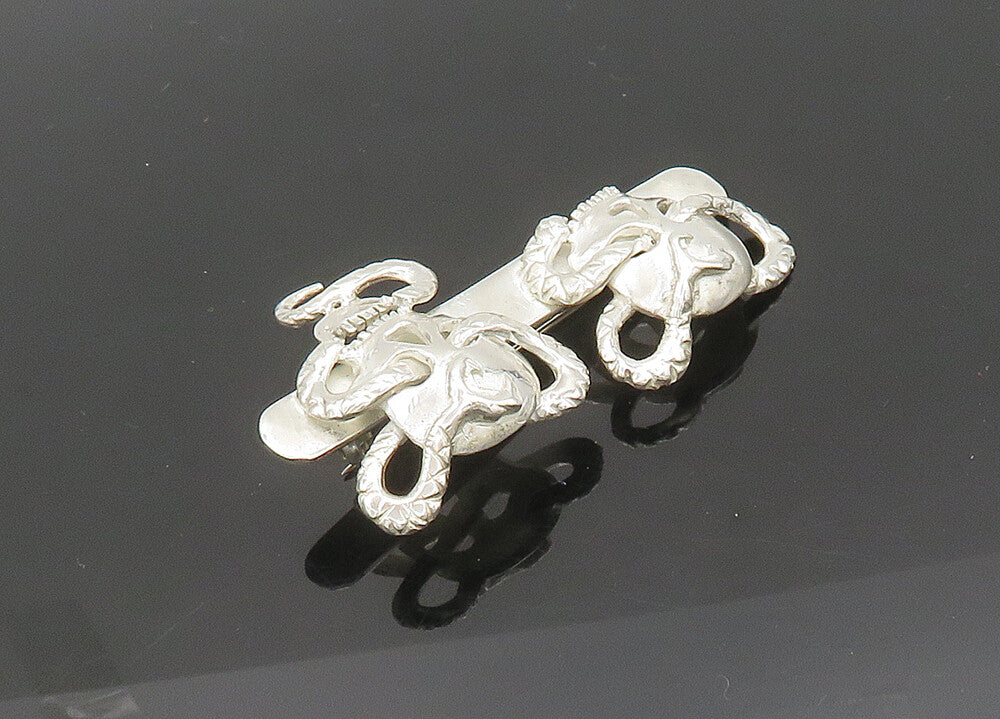 925 Sterling Silver  Vintage Skeleton Head With Snakes Brooch Pin  BP8179