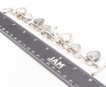 925 Sterling Silver Vintage Bracelet Minimalist Carved Dangling Hearts  BT10928