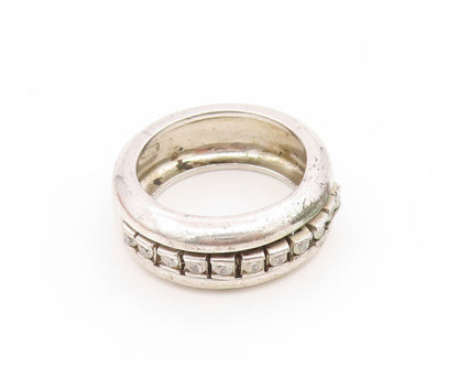 925 Sterling Silver Vintage Ring Channel Set CZ Classic Wide Band  Sz 8  RG35082