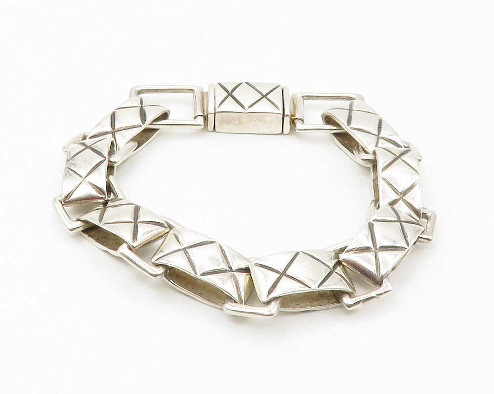 ZINA 925 Silver Vintage Shiny Criss Cross Etched Link Chain Bracelet BT5490