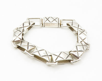 ZINA 925 Silver Vintage Shiny Criss Cross Etched Link Chain Bracelet BT5490