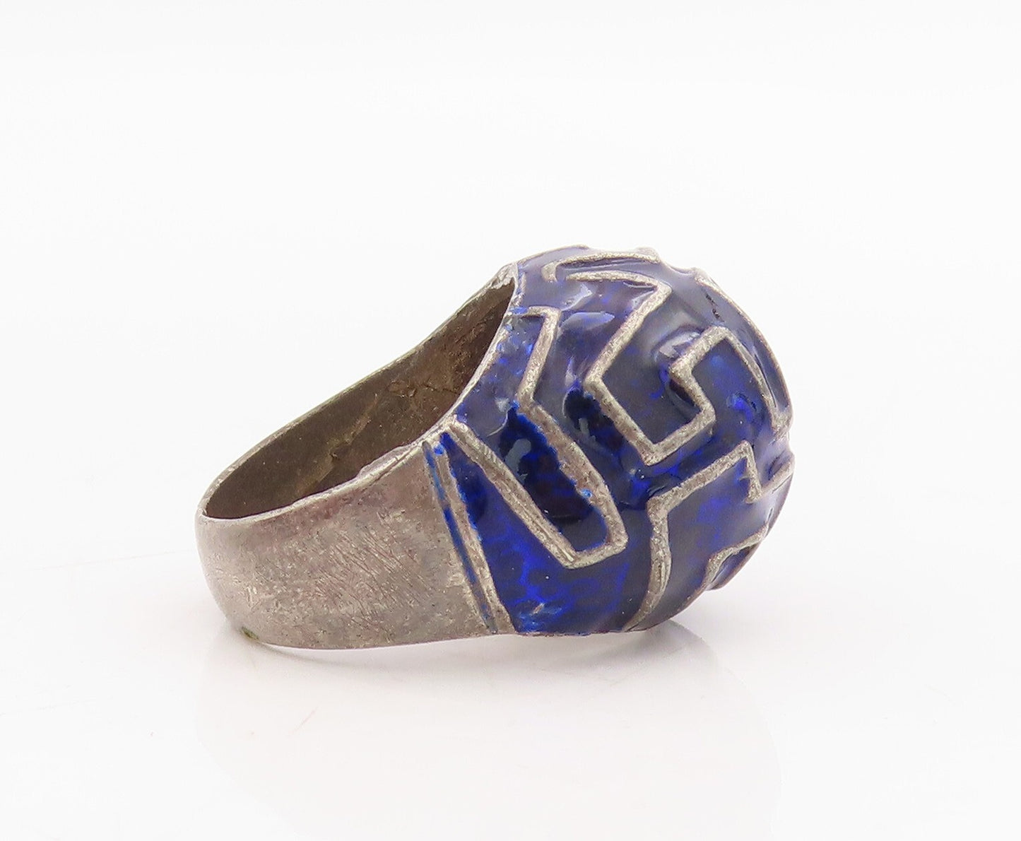 925 Sterling Silver Vintage Ring Enameled Domed Maze Design  Sz 6.5 RG31742