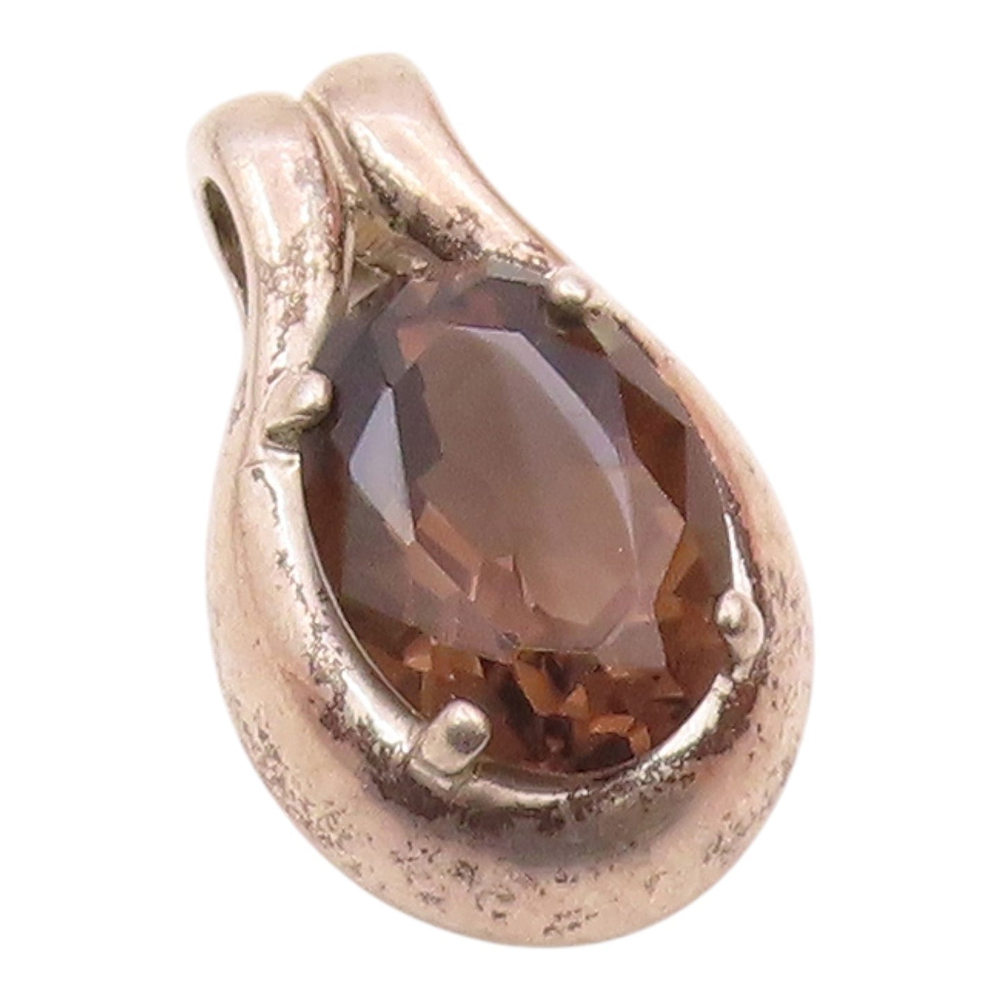KABANA 925 Sterling Silver Vintage Prong Set Smoky Quartz Drop Pendant PT21573