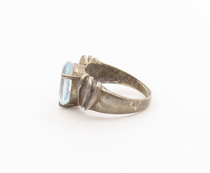 925 Sterling Silver Vintage Ring Pear Cut Blue Topaz Fluted Band  Sz 6  RG36335