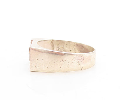 14k Gold 925 Sterling Silver Vintage Ring Carved F CZ Inlay  Sz 11.5  RG31523