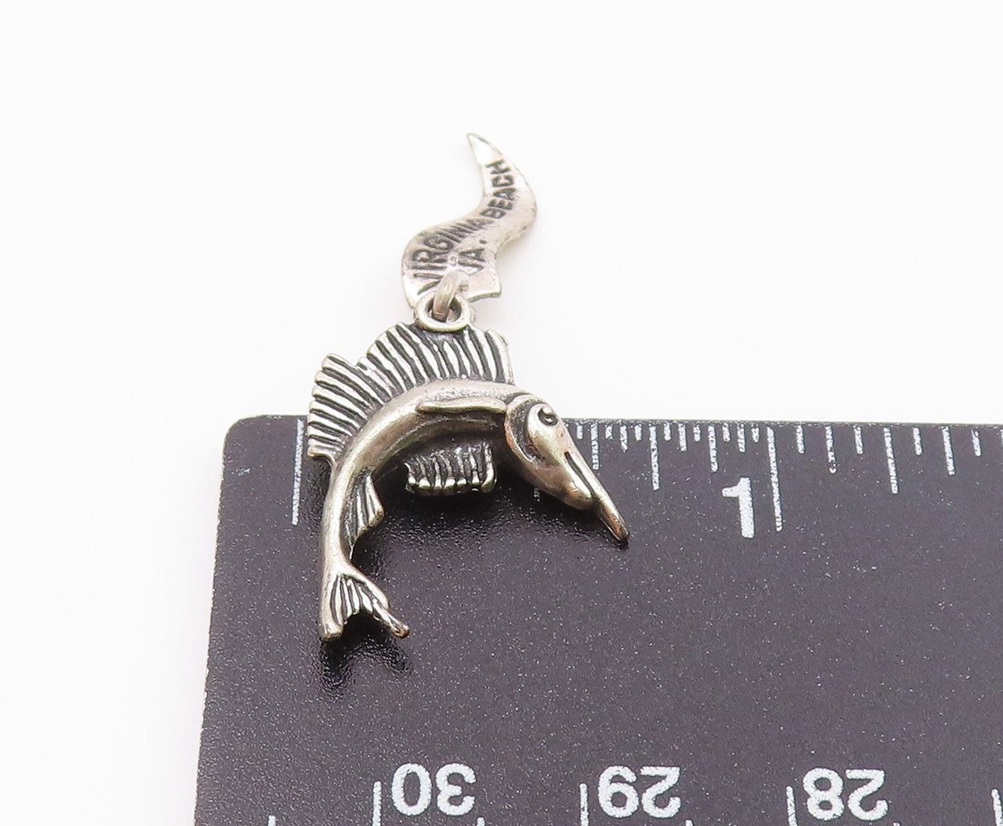 925 Sterling Silver  Vintage Virginia Beach Swordfish Charm Pendant  PT21782