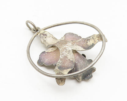 925 Sterling Silver  Vintage Petite Pearl Flower Motif Round Pendant  PT8998