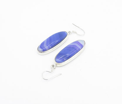925 Sterling Silver Cabochon Cut Purple Agate Shiny Dangle Earrings EG3020