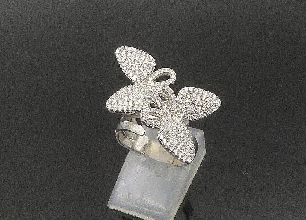 925 Silver  Vintage Shiny Cubic Zirconia Butterflies Band Ring Sz 6  RG22001