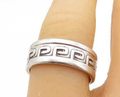 MEXICO 925 Silver  Vintage Shiny Greek Key Pattern Band Ring Sz 7  RG6787