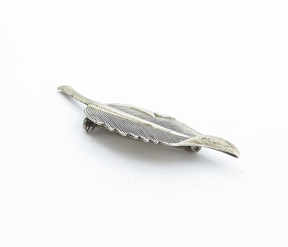 JEWEL ART 925 Sterling Silver  Vintage Etched Single Leaf Brooch Pin  BP1845
