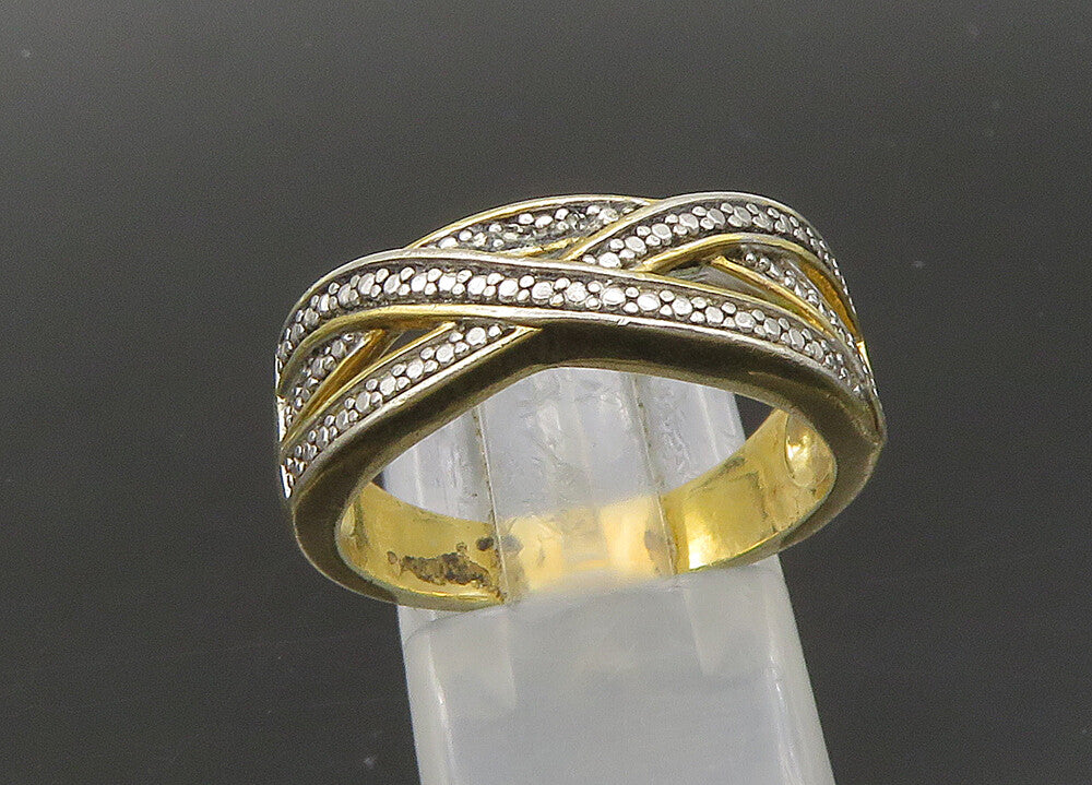 925 Sterling Silver  Vintage Topaz Accented Highway Band Ring Sz 8  RG21847