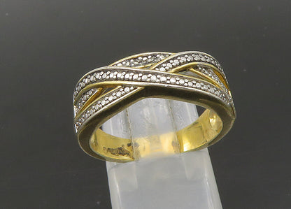 925 Sterling Silver  Vintage Topaz Accented Highway Band Ring Sz 8  RG21847