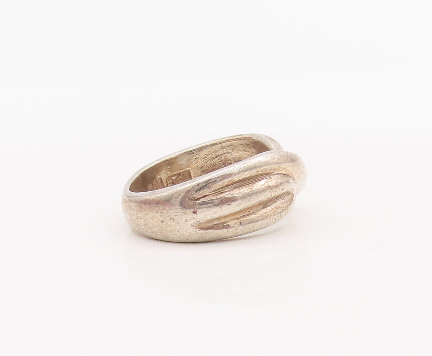 925 Sterling Silver Vintage Ring Solid Carved Roped X  Sz 6.5  RG28791
