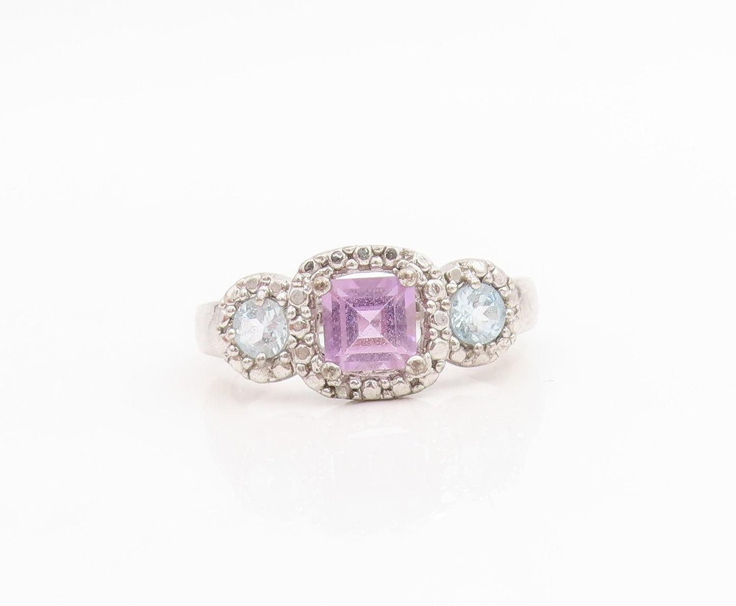 925 Sterling Silver Vintage Ring Amethyst & Topaz Statement Band  Sz 10  RG34797