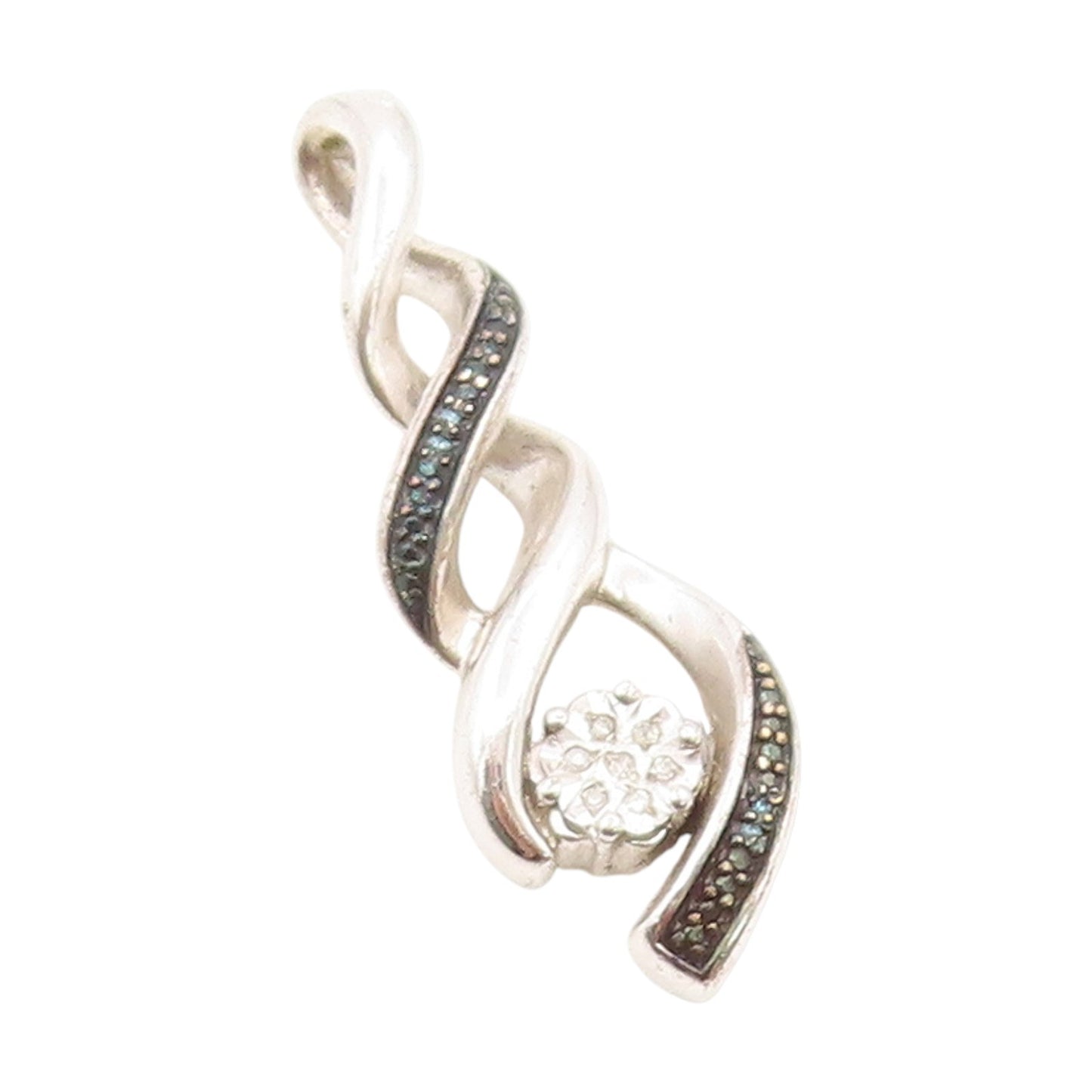 925 Sterling Silver Vintage Pendant Real Diamonds Twisted Swirl Charm  PT25367