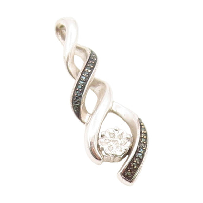 925 Sterling Silver Vintage Pendant Real Diamonds Twisted Swirl Charm  PT25367