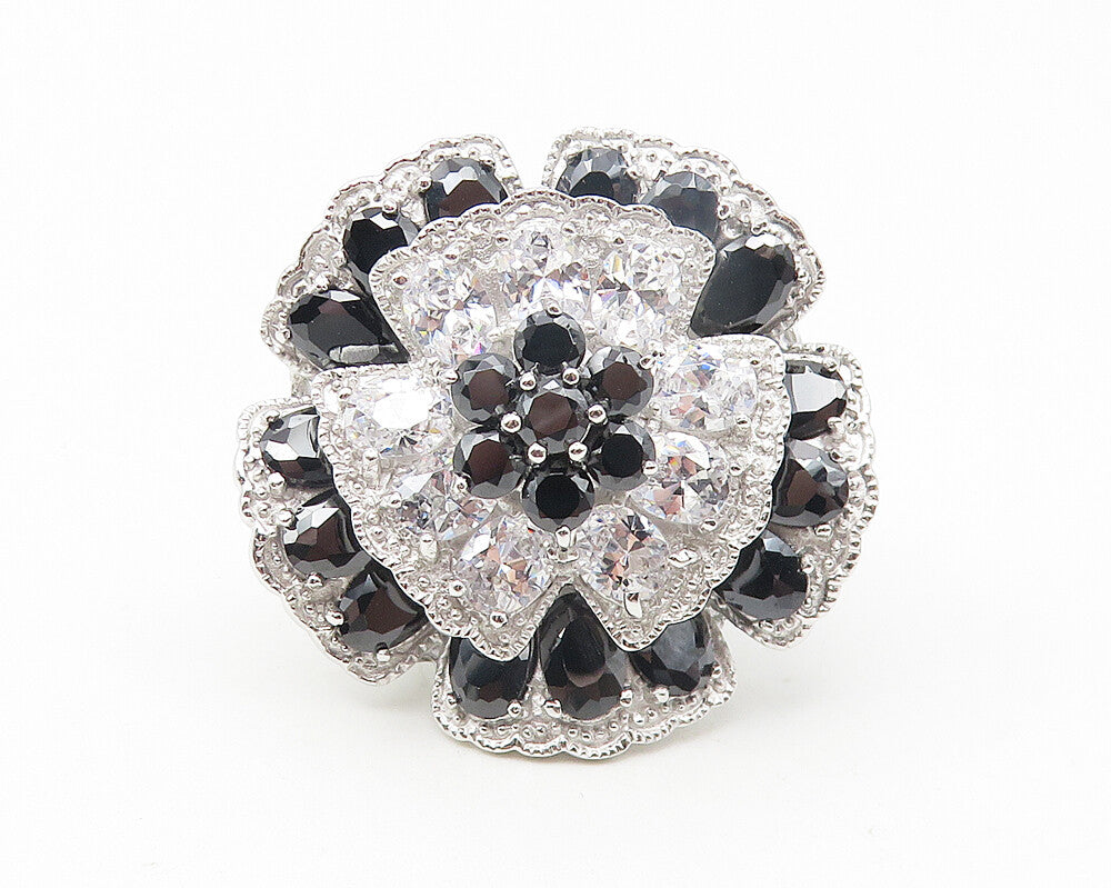 925 Sterling Silver  Cubic Zirconia & Hematite Cocktail Ring Sz 7  RG11208