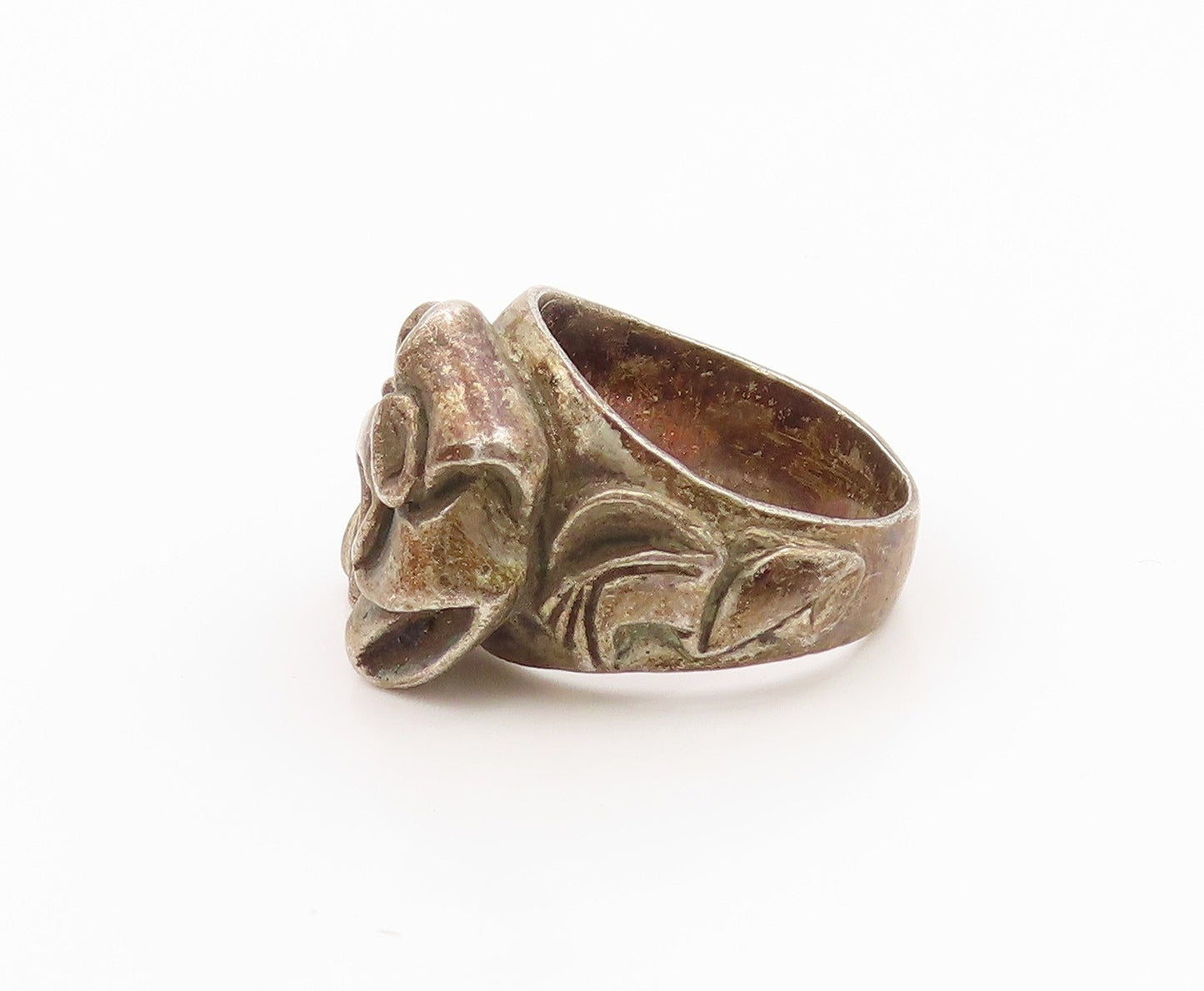 925 Sterling Silver Vintage Ring Bold Brutalist Design Motif Band  Sz 4  RG36081