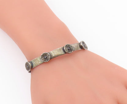 DESIGNER 925 Silver  Vintage Etched Circle Sapphire Cuff Bracelet  BT9444