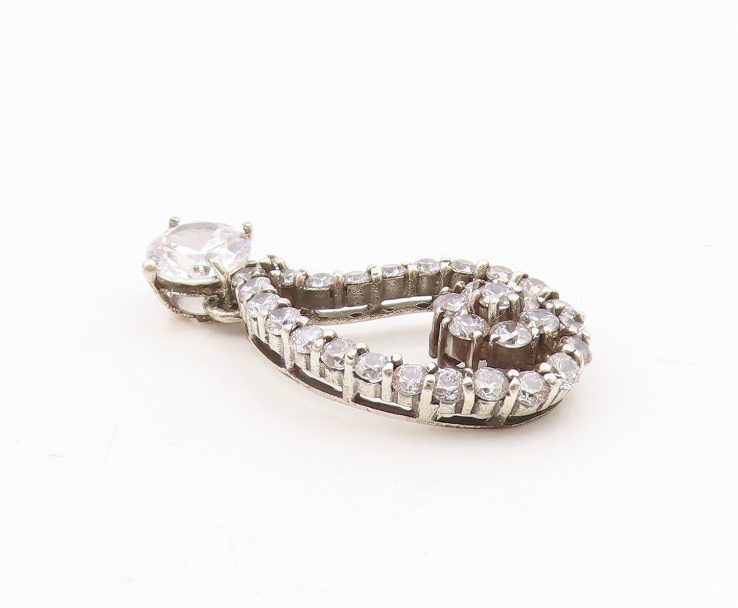 925 Sterling Silver  Vintage Sparkling Cubic Zirconia Floral Pendant  PT19753