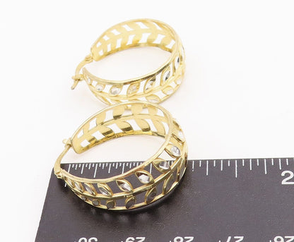 925 Sterling Silver Vintage Earrings Gold Plated Leaf Cutout Hoops  EG13089