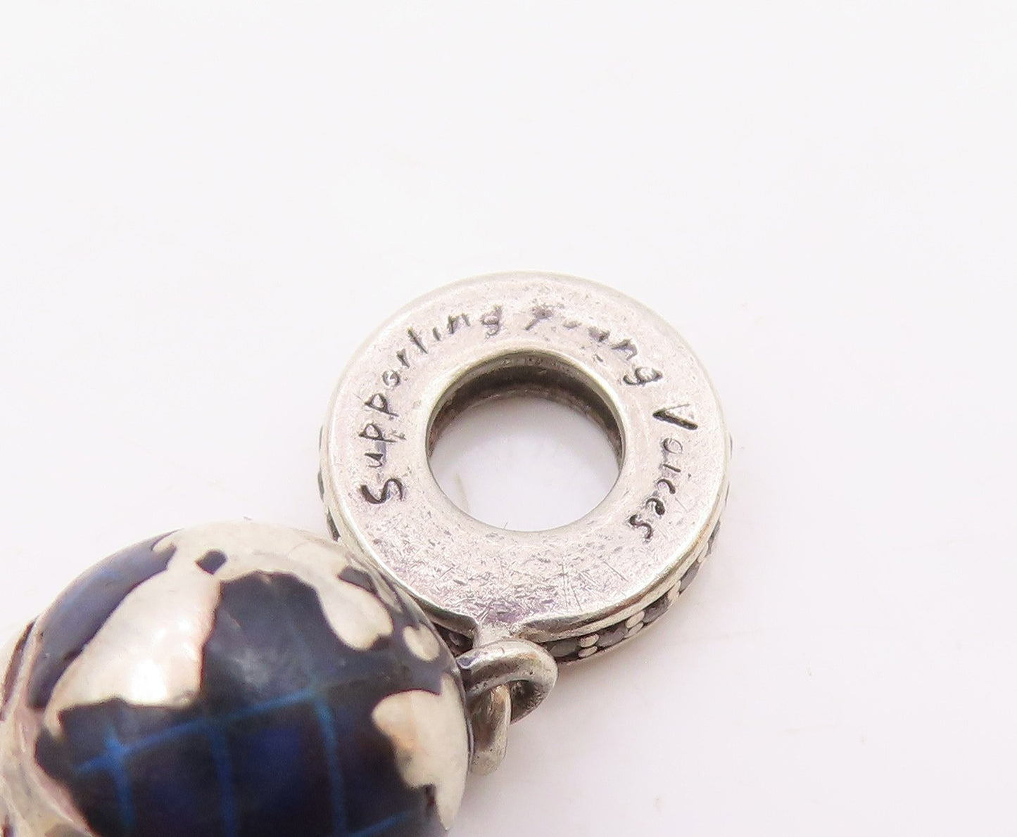 PANDORA 925 Silver  Vintage Enamel & Cubic Zirconia Globe Pendant  PT21819