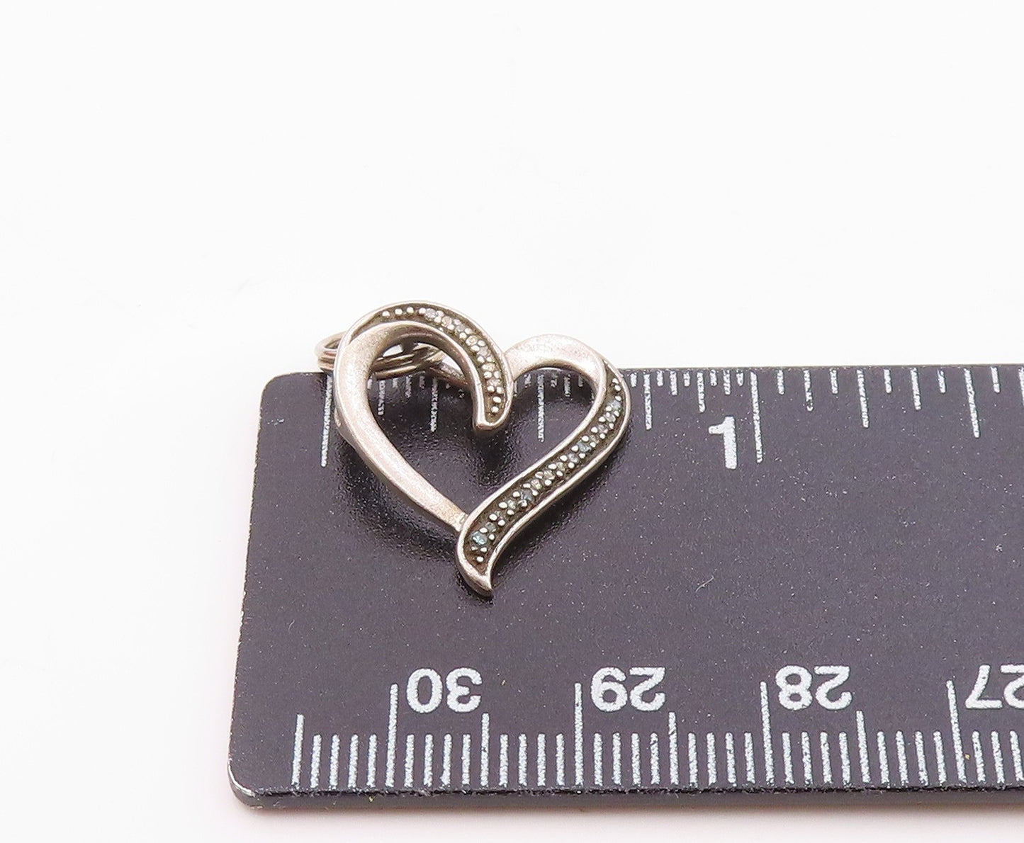 925 Sterling Silver  Vintage Genuine Diamonds Open Love Heart Pendant  PT9886